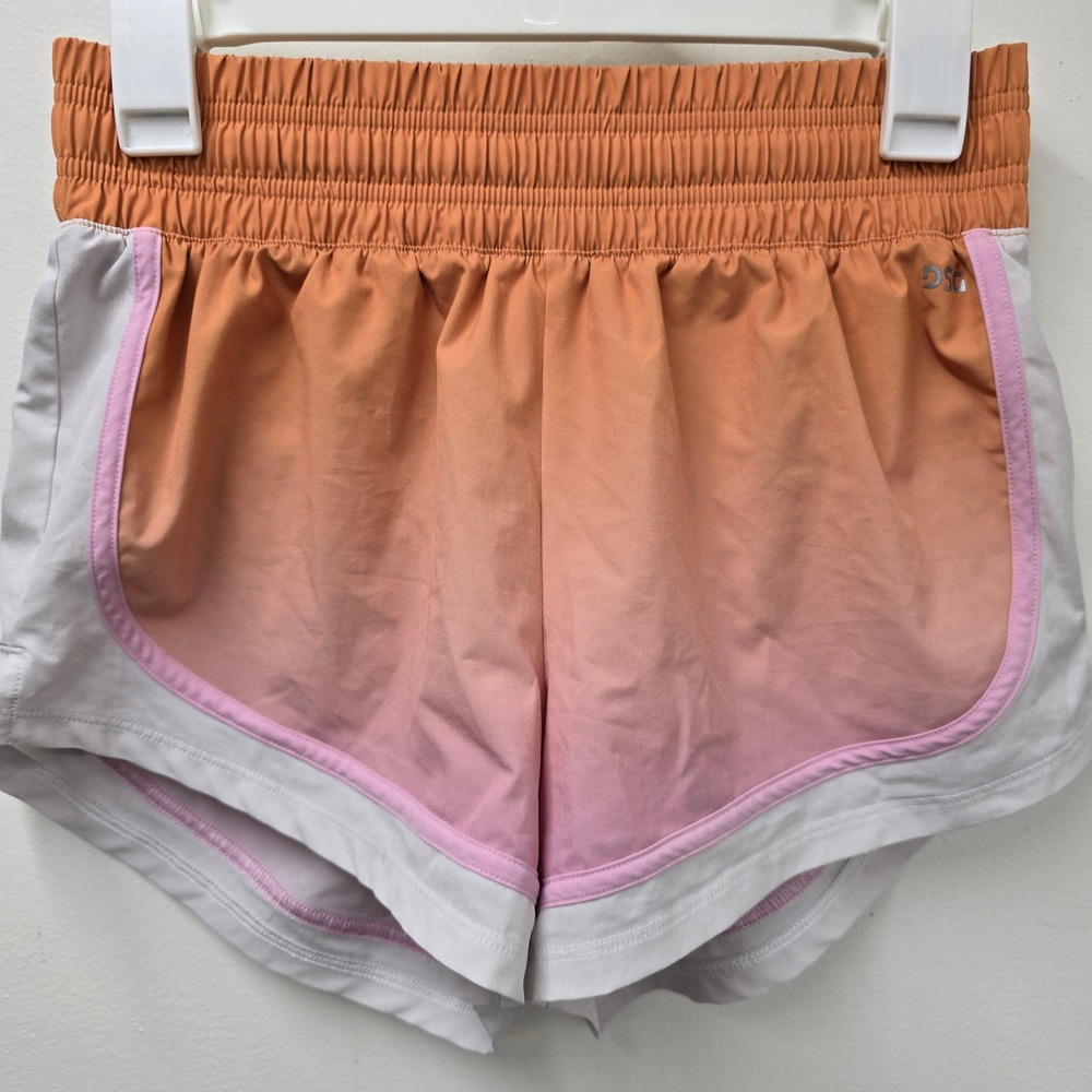 DSG Womens Orange Pink Ombre Running Shorts Smocked Waist Small